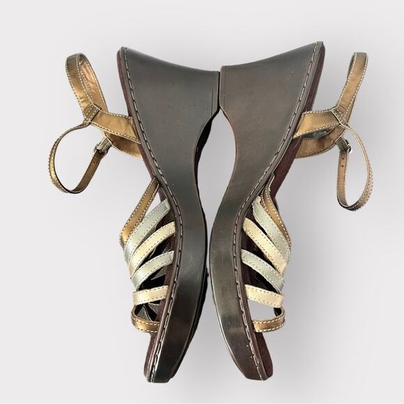 Naturalizer | Strappy Brown‎ Gold Bronze Leather Wedge Sandals Heel size 9.5 - Picture 5 of 9